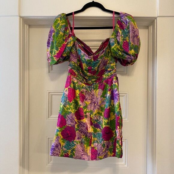 Ronny Kobo Francesca Puff Sleeve Abstract Floral Mini Dress - Picture 4 of 9